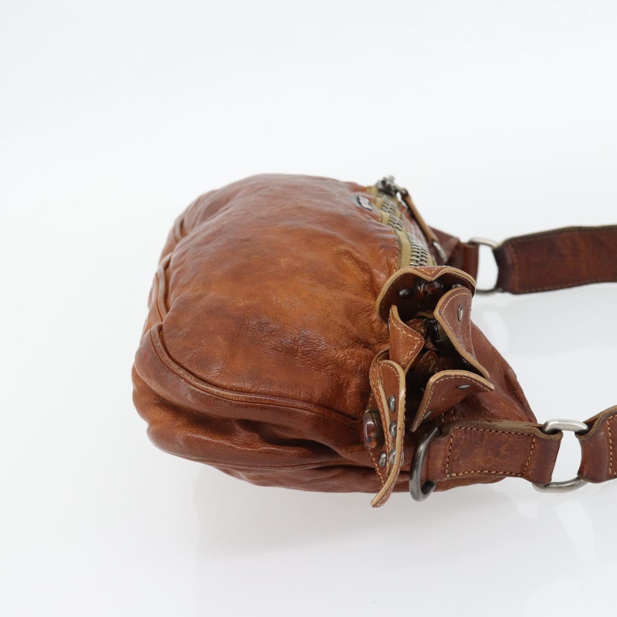 Miu Miu Shoulder Bag Leather Brown Silver Auth 172955