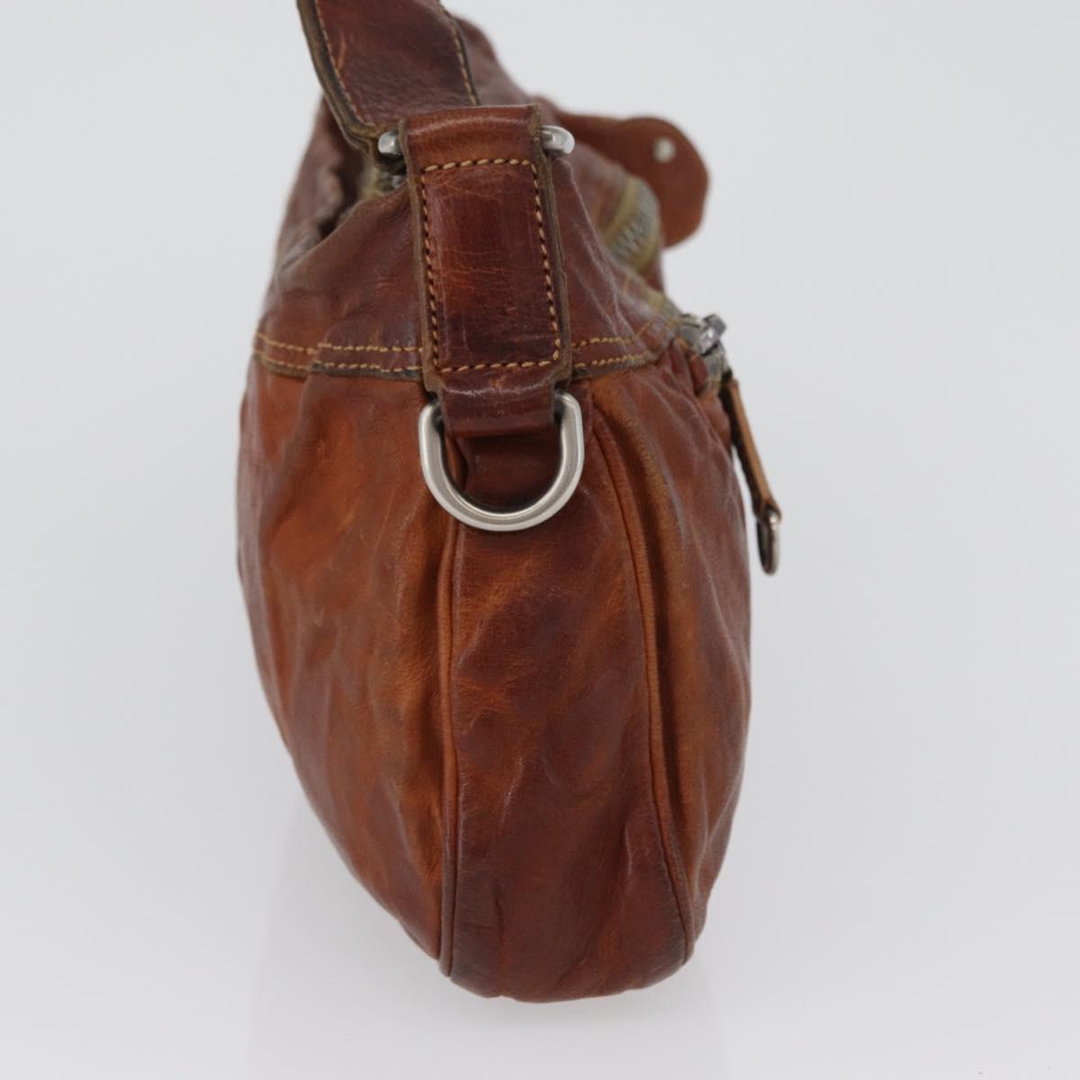 Miu Miu Shoulder Bag Leather Brown Silver Auth 172955