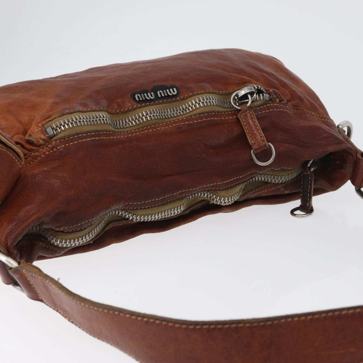 Miu Miu Shoulder Bag Leather Brown Silver Auth 172955