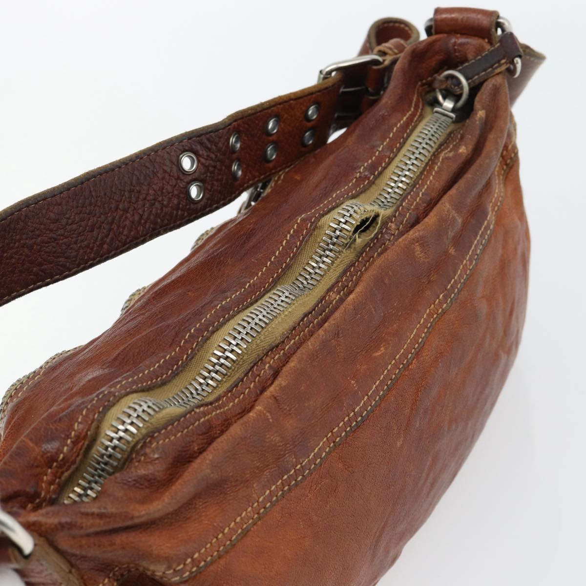 Miu Miu Shoulder Bag Leather Brown Silver Auth 172955
