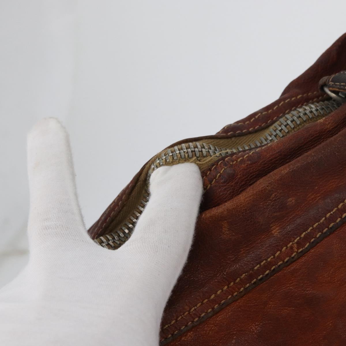 Miu Miu Shoulder Bag Leather Brown Silver Auth 172955