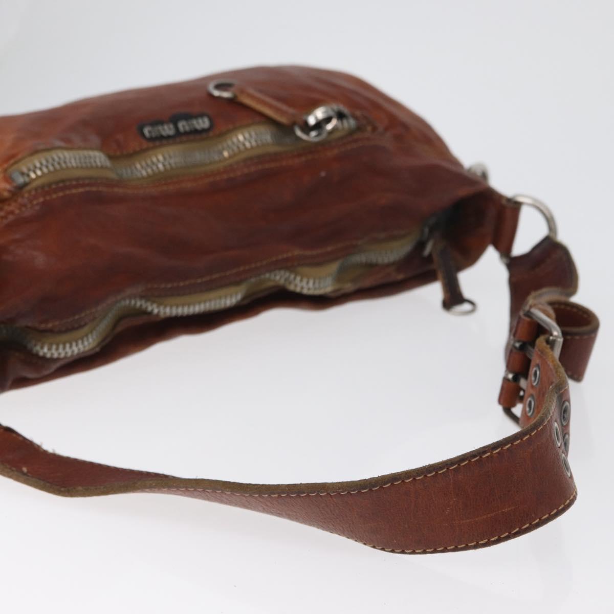 Miu Miu Shoulder Bag Leather Brown Silver Auth 172955