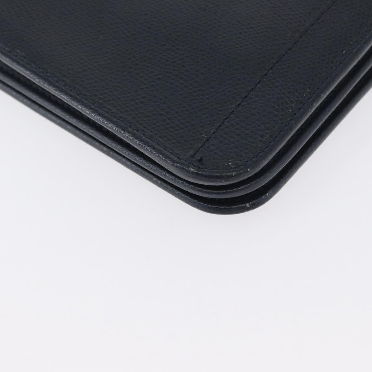 Christian Dior Chain Shoulder Bag Leather Navy Gold Auth 172959