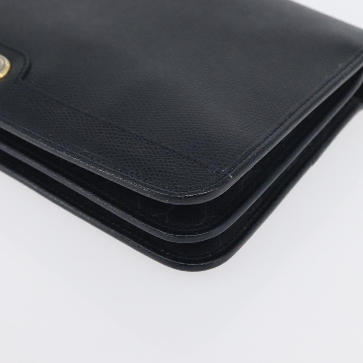 Christian Dior Chain Shoulder Bag Leather Navy Gold Auth 172959