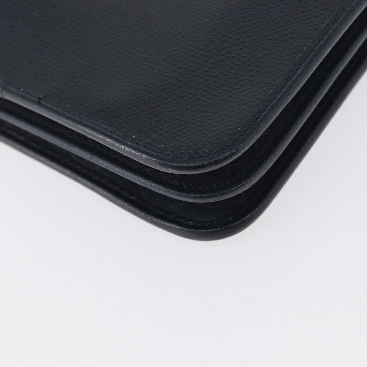 Christian Dior Chain Shoulder Bag Leather Navy Gold Auth 172959