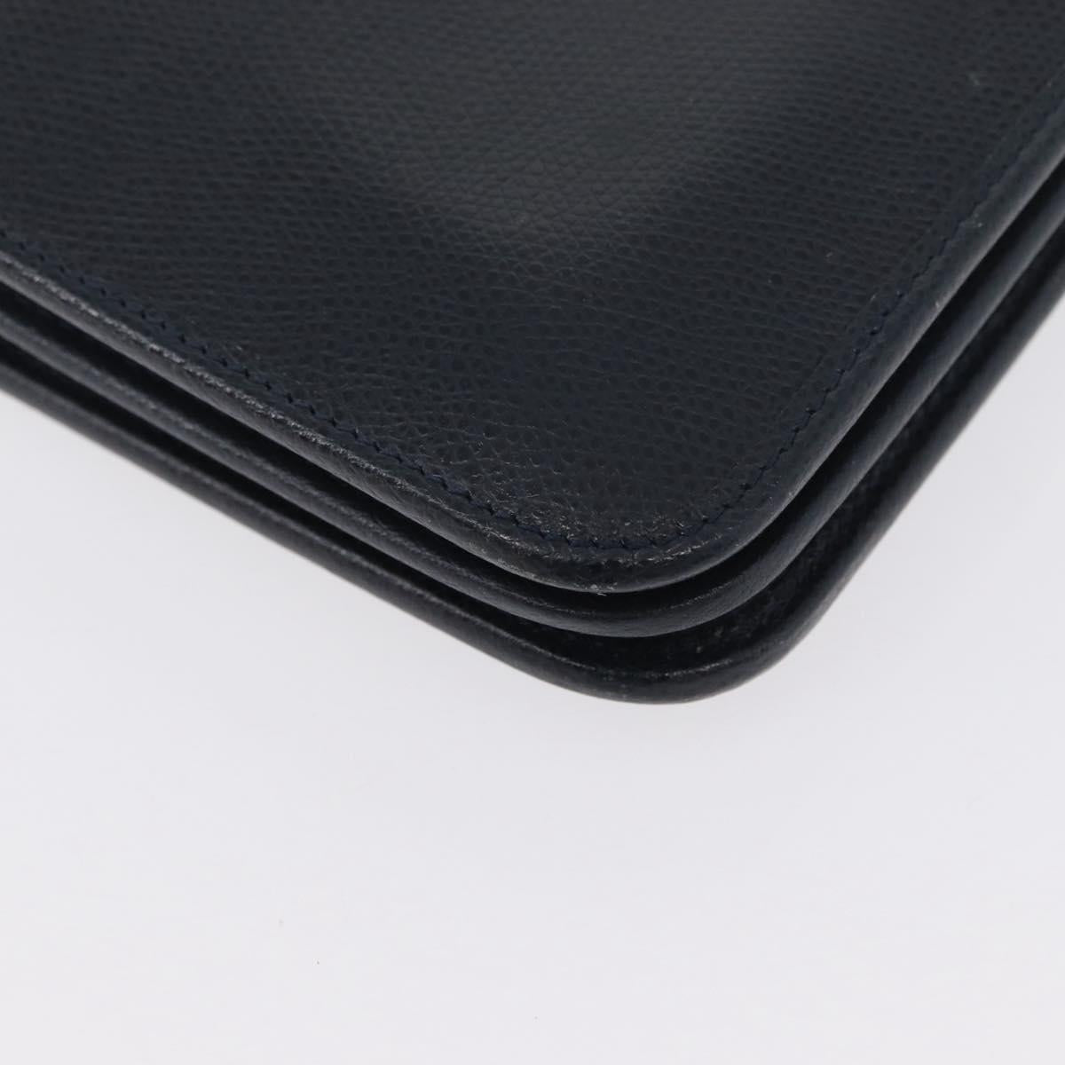 Christian Dior Chain Shoulder Bag Leather Navy Gold Auth 172959