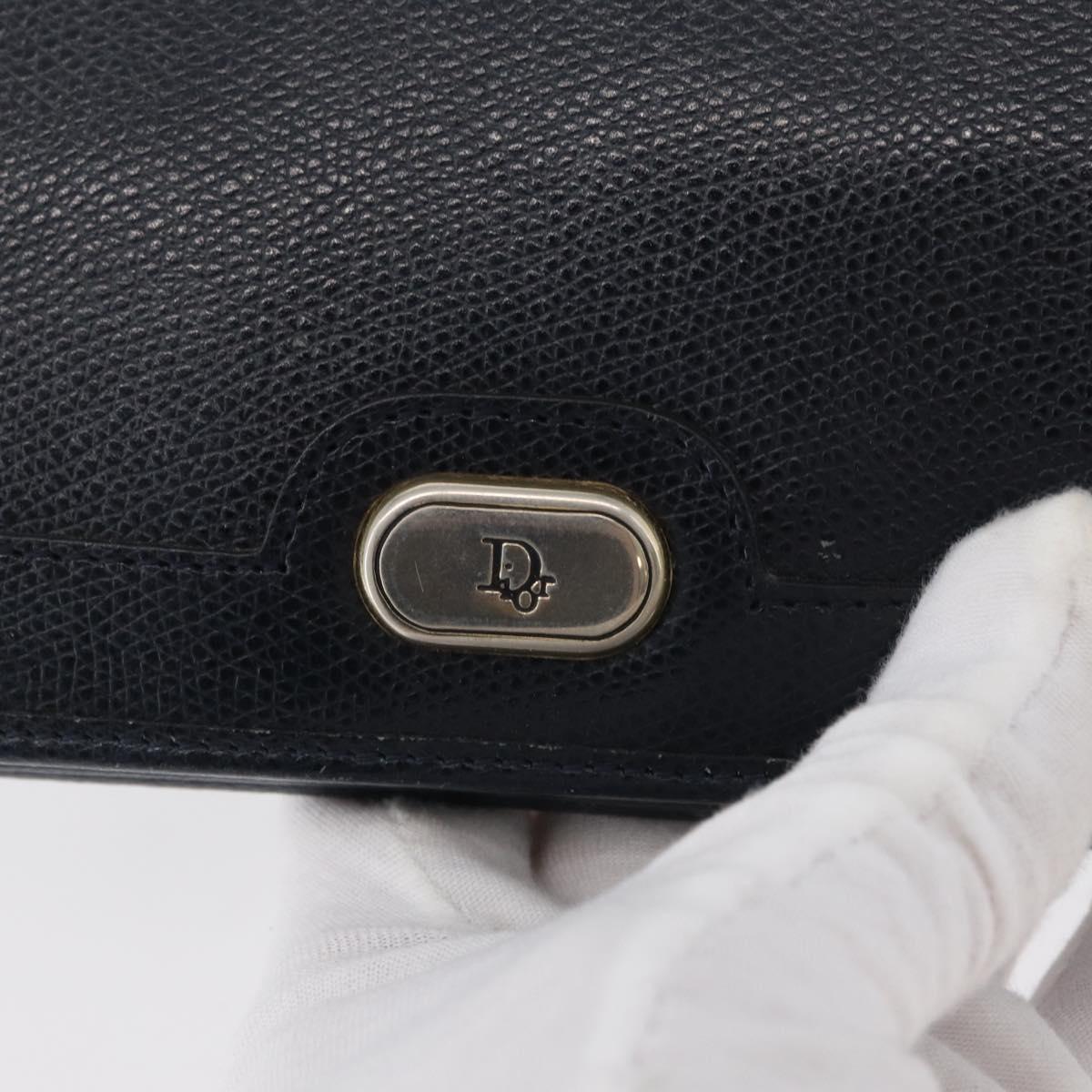 Christian Dior Chain Shoulder Bag Leather Navy Gold Auth 172959