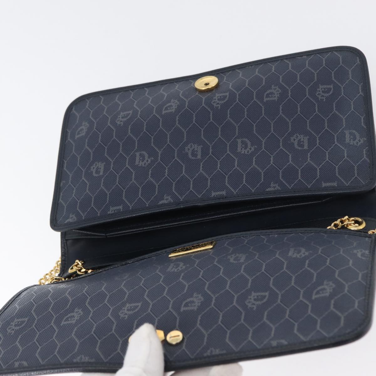 Christian Dior Chain Shoulder Bag Leather Navy Gold Auth 172959