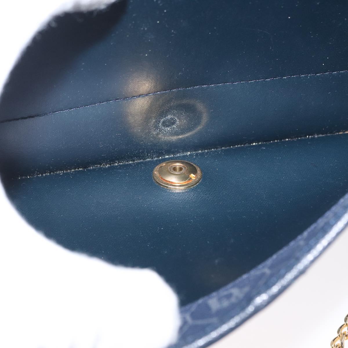 Christian Dior Chain Shoulder Bag Leather Navy Gold Auth 172959
