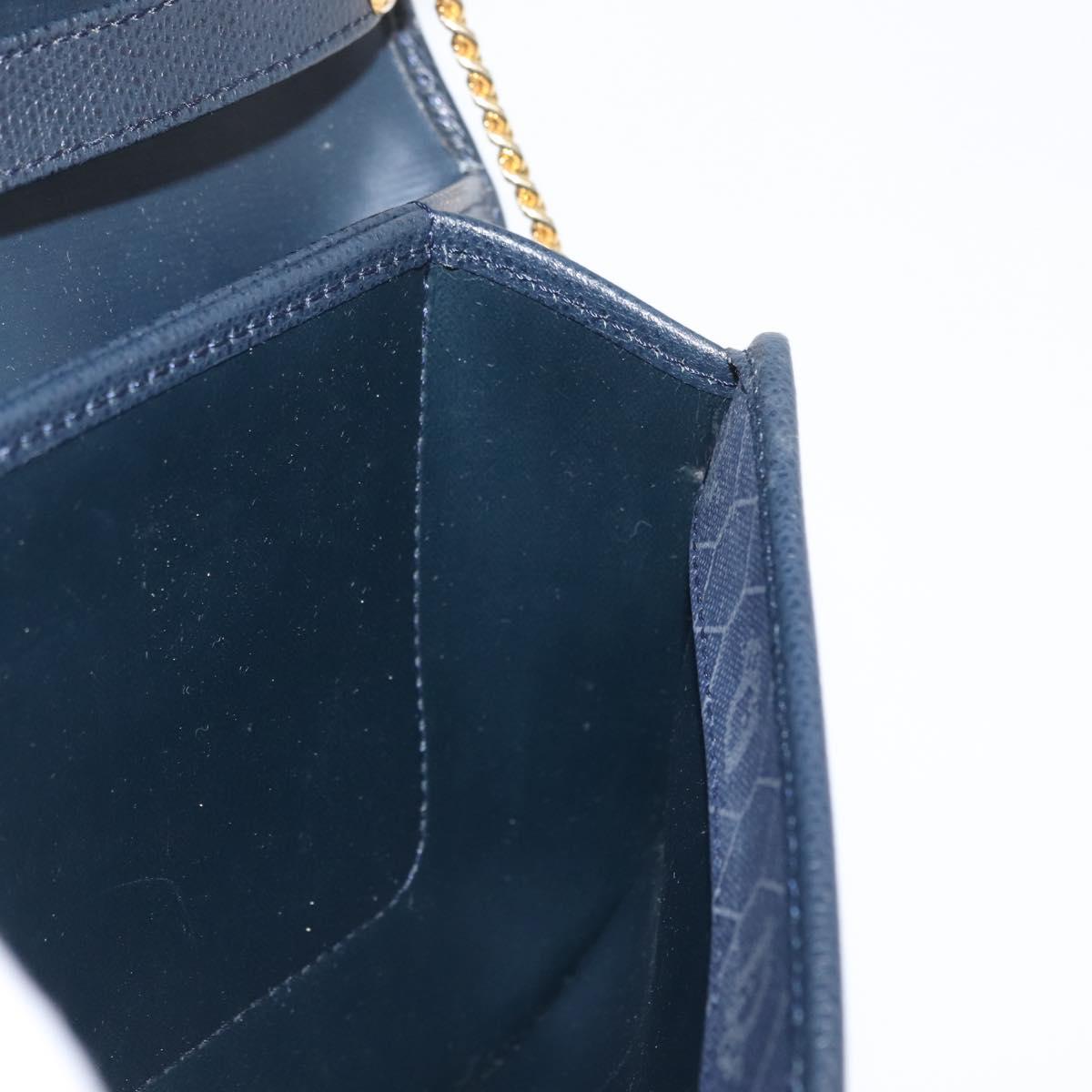 Christian Dior Chain Shoulder Bag Leather Navy Gold Auth 172959