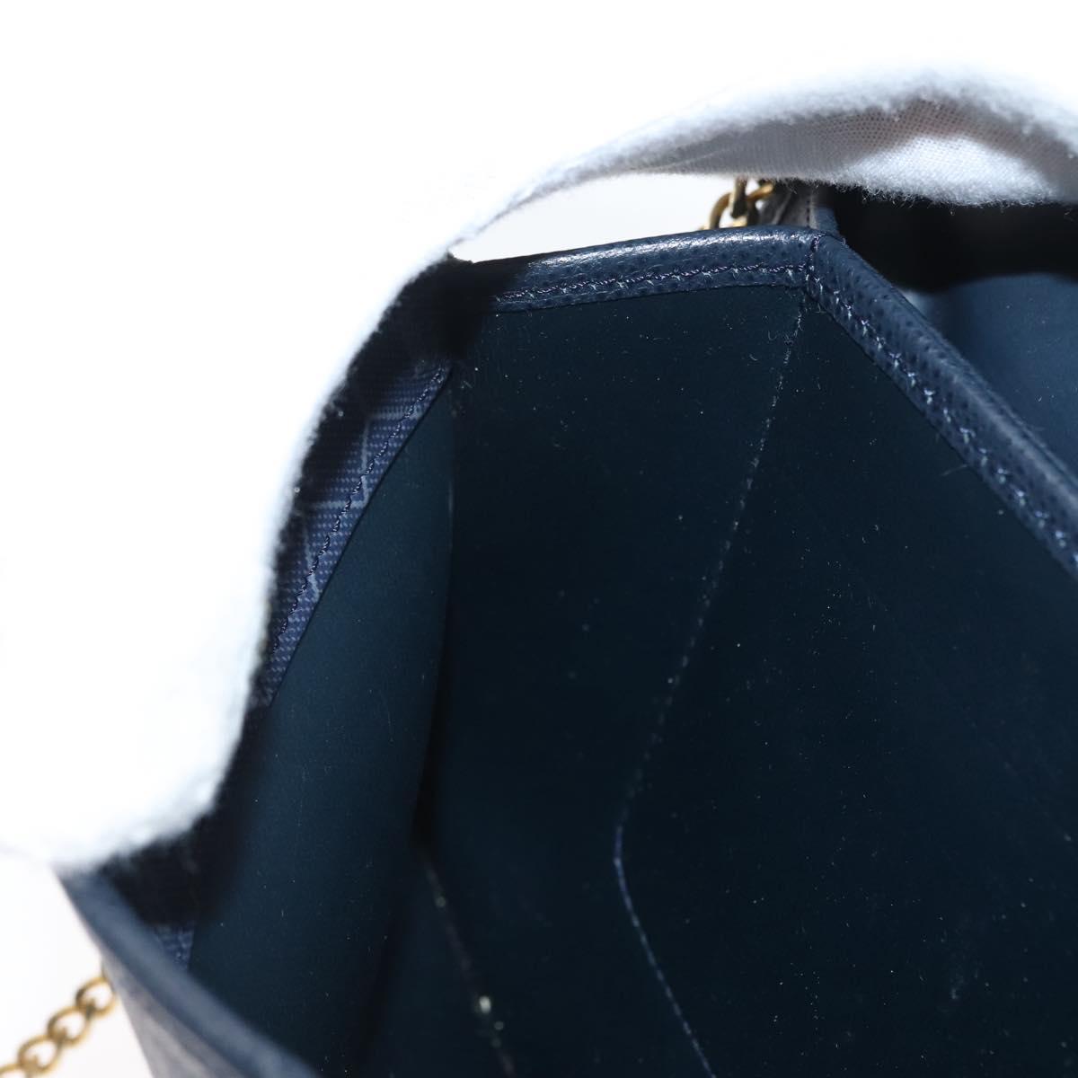 Christian Dior Chain Shoulder Bag Leather Navy Gold Auth 172959