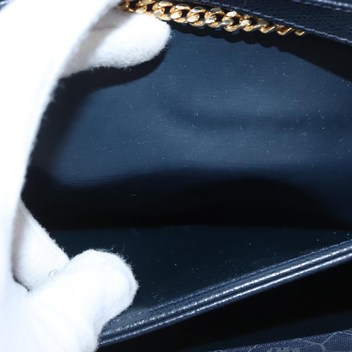 Christian Dior Chain Shoulder Bag Leather Navy Gold Auth 172959