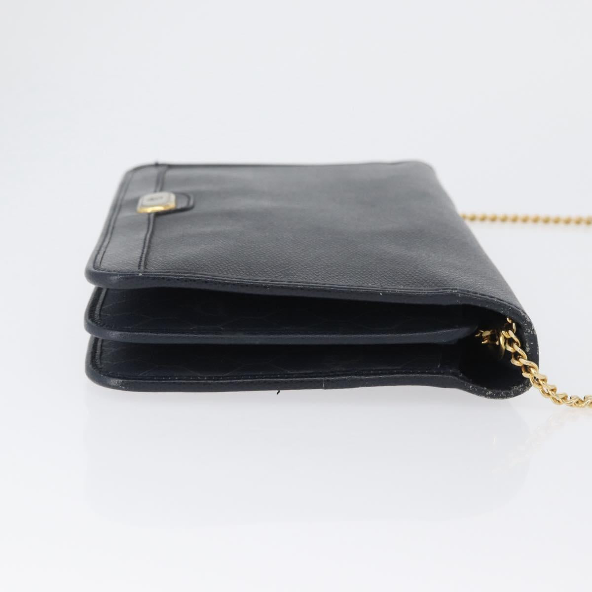 Christian Dior Chain Shoulder Bag Leather Navy Gold Auth 172959