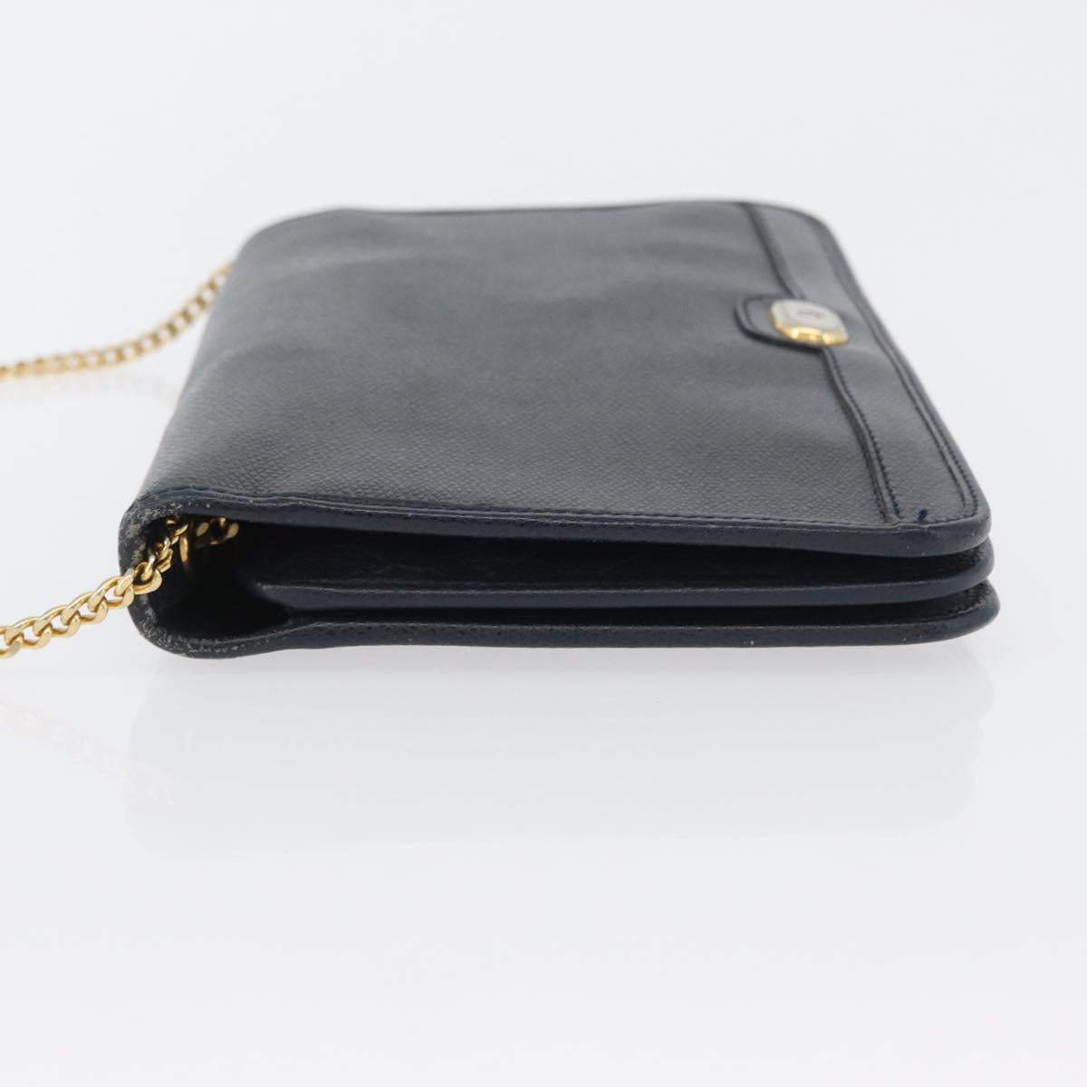 Christian Dior Chain Shoulder Bag Leather Navy Gold Auth 172959