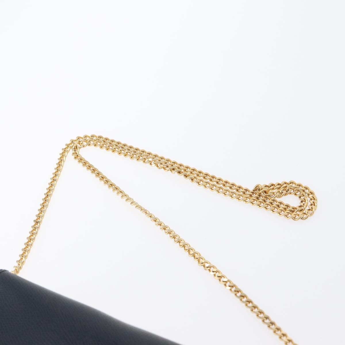 Christian Dior Chain Shoulder Bag Leather Navy Gold Auth 172959