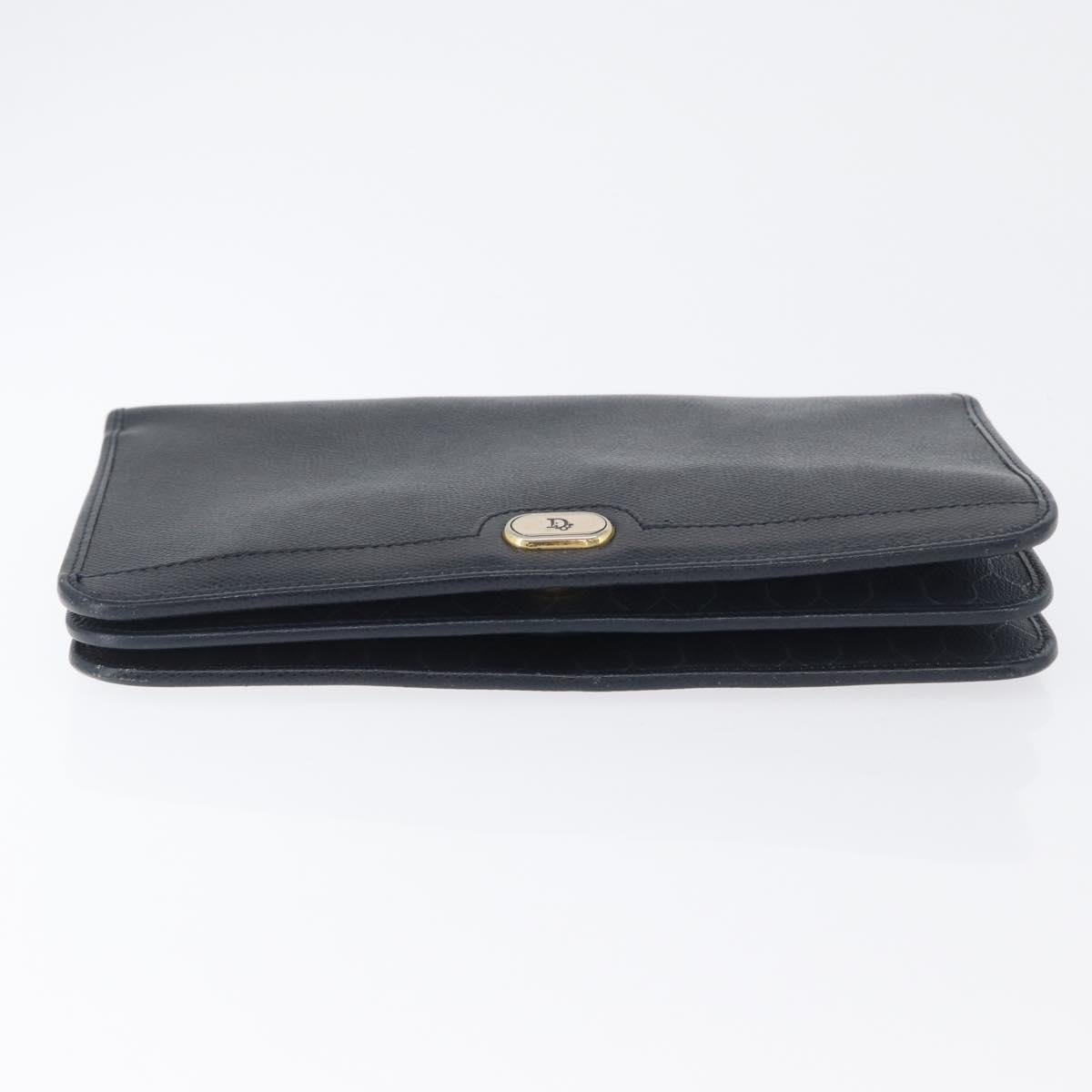 Christian Dior Chain Shoulder Bag Leather Navy Gold Auth 172959