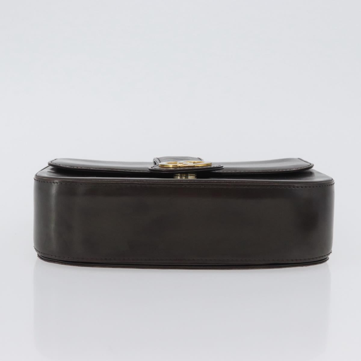 GUCCI Hand Bag Leather Brown Gold Auth 172960