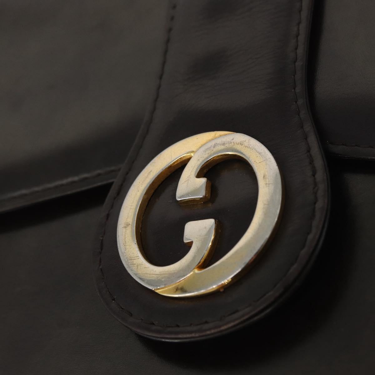 GUCCI Hand Bag Leather Brown Gold Auth 172960