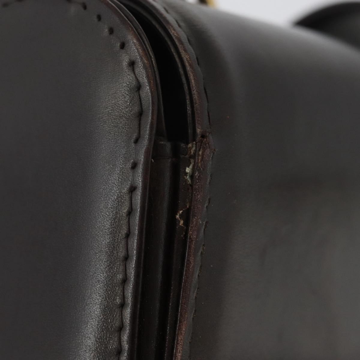 GUCCI Hand Bag Leather Brown Gold Auth 172960