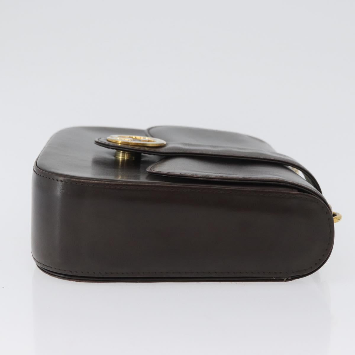 GUCCI Hand Bag Leather Brown Gold Auth 172960