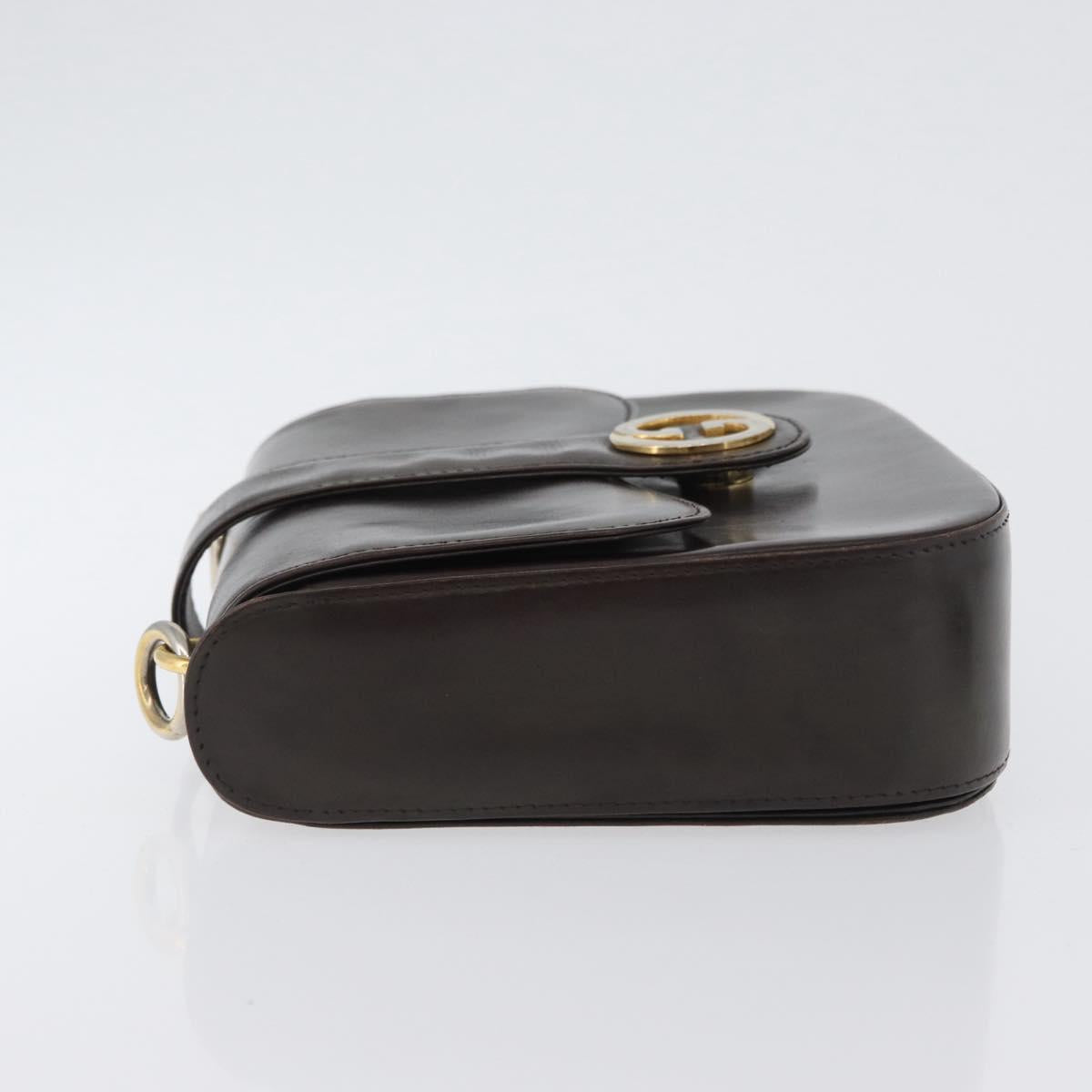 GUCCI Hand Bag Leather Brown Gold Auth 172960