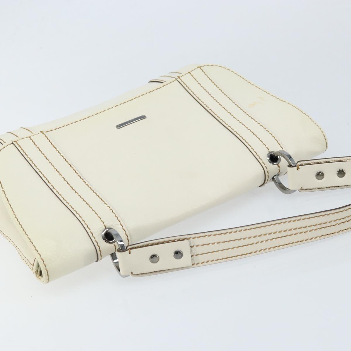 GUCCI Hand Bag Leather White Silver 113014 Auth 172961