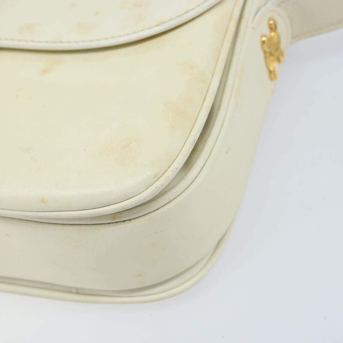 CELINE Macadam Canvas Horse Carriage Shoulder Bag Leather White Gold Auth 172964