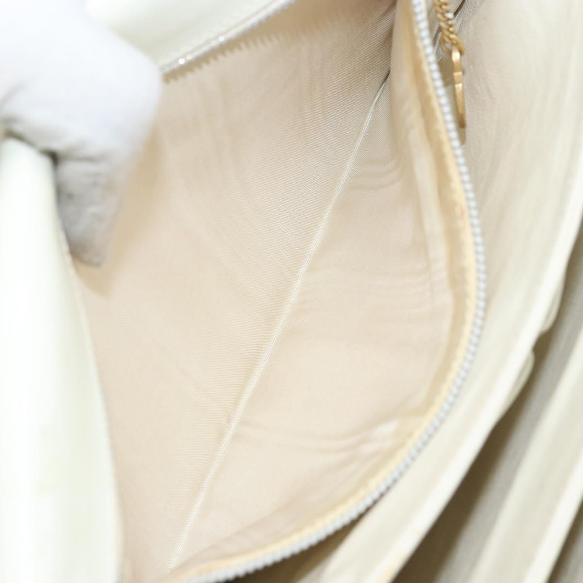 CELINE Macadam Canvas Horse Carriage Shoulder Bag Leather White Gold Auth 172964