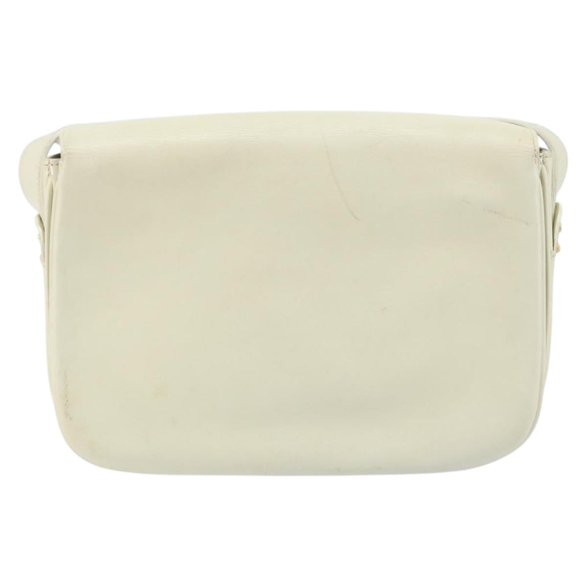 CELINE Macadam Canvas Horse Carriage Shoulder Bag Leather White Gold Auth 172964