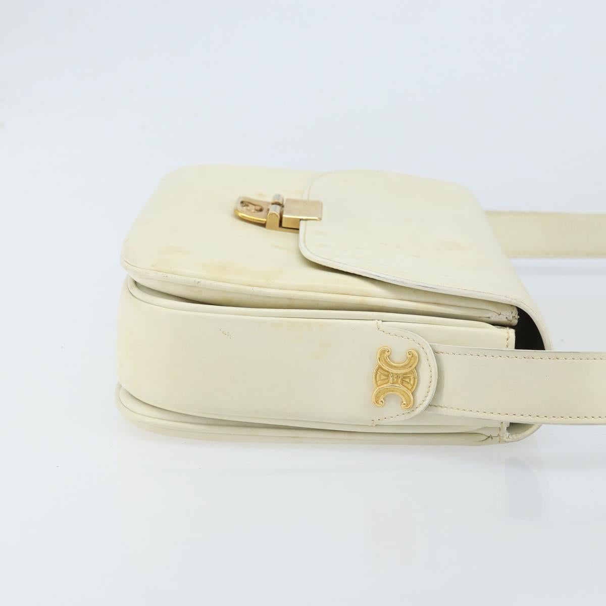 CELINE Macadam Canvas Horse Carriage Shoulder Bag Leather White Gold Auth 172964