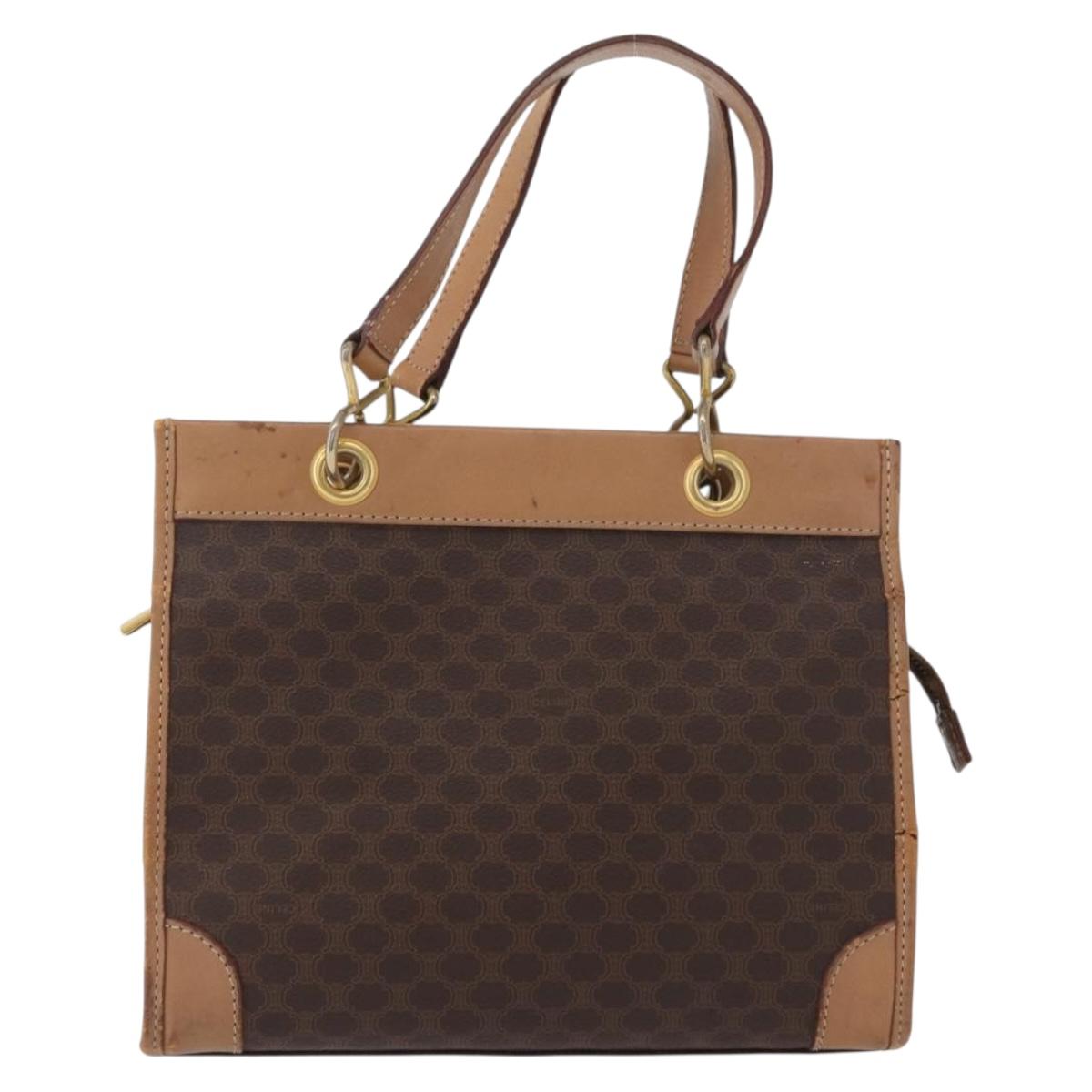 CELINE Macadam Canvas Hand Bag PVC Leather Brown Gold Auth 172965