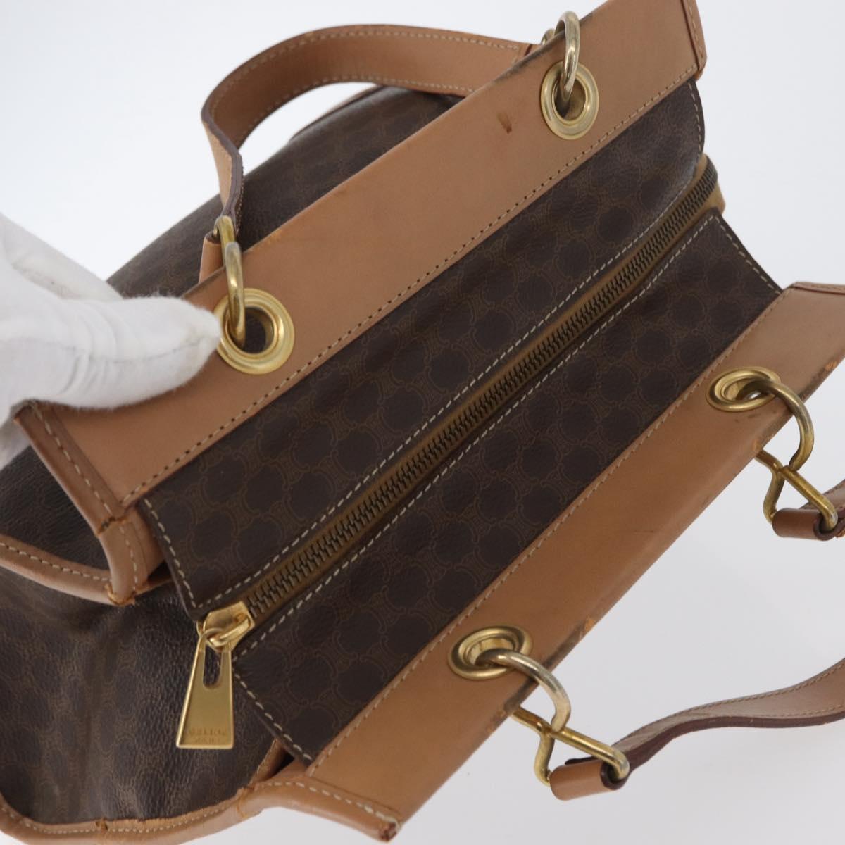 CELINE Macadam Canvas Hand Bag PVC Leather Brown Gold Auth 172965