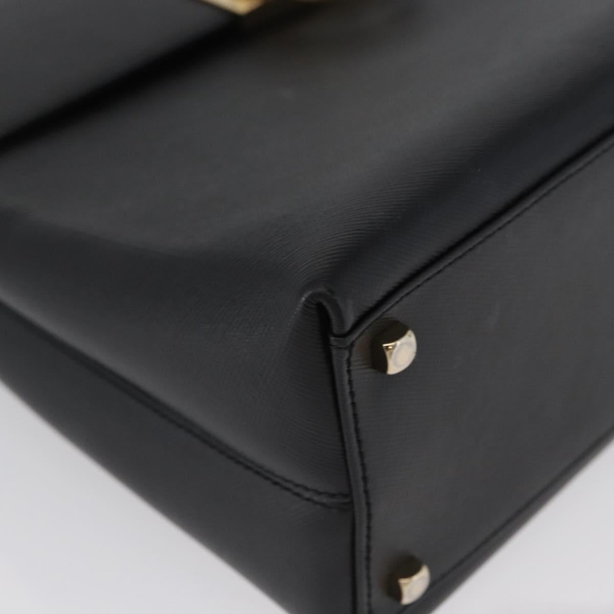 Salvatore Ferragamo Gancini Hand Bag Leather Black Gold Auth 172966