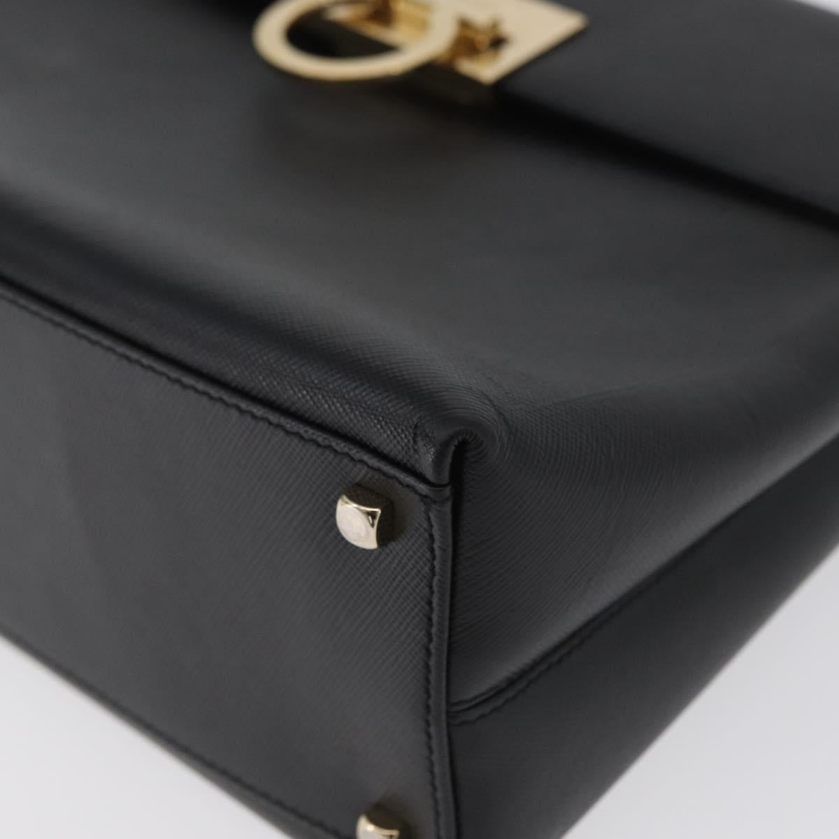 Salvatore Ferragamo Gancini Hand Bag Leather Black Gold Auth 172966