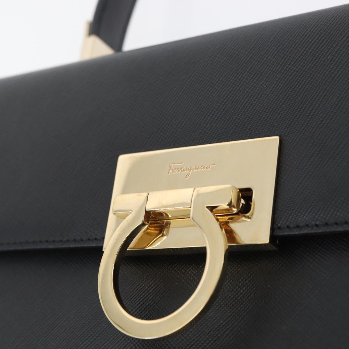 Salvatore Ferragamo Gancini Hand Bag Leather Black Gold Auth 172966