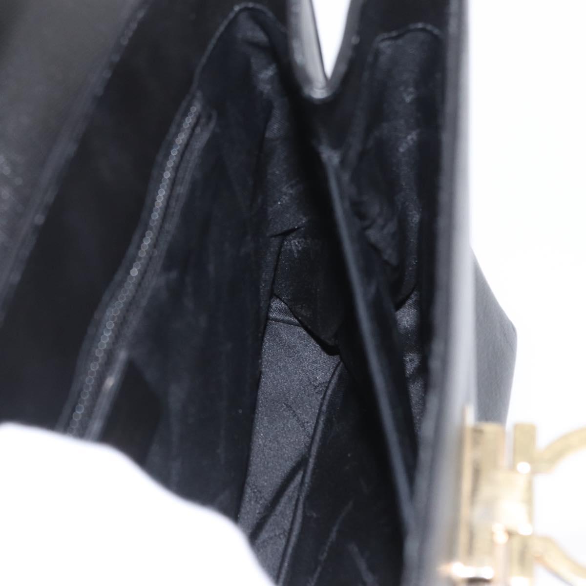 Salvatore Ferragamo Gancini Hand Bag Leather Black Gold Auth 172966