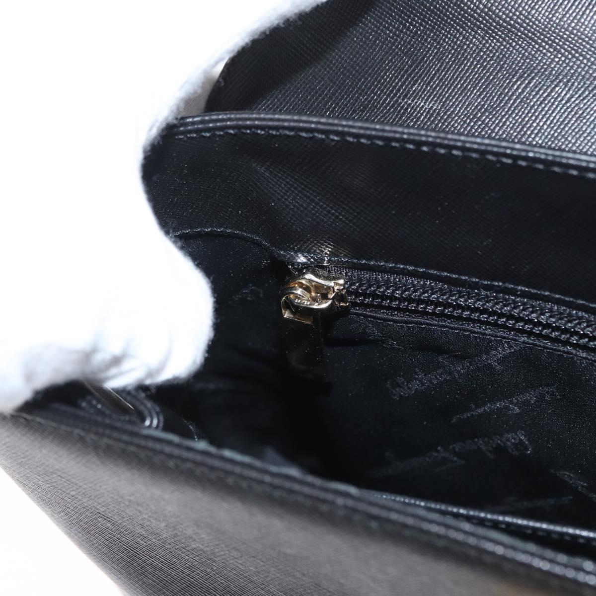 Salvatore Ferragamo Gancini Hand Bag Leather Black Gold Auth 172966