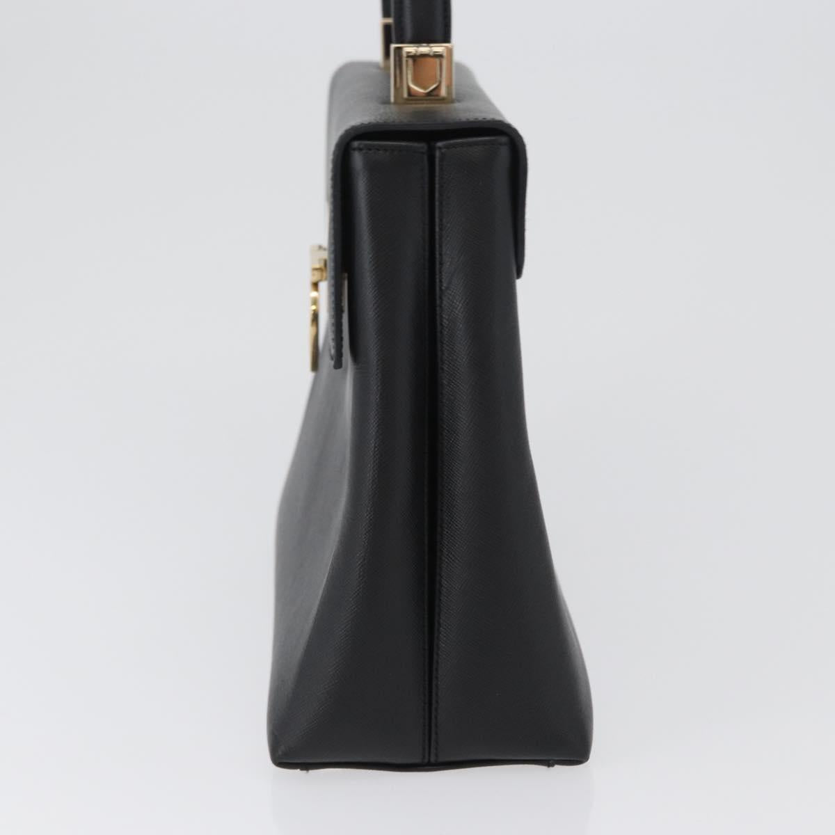 Salvatore Ferragamo Gancini Hand Bag Leather Black Gold Auth 172966