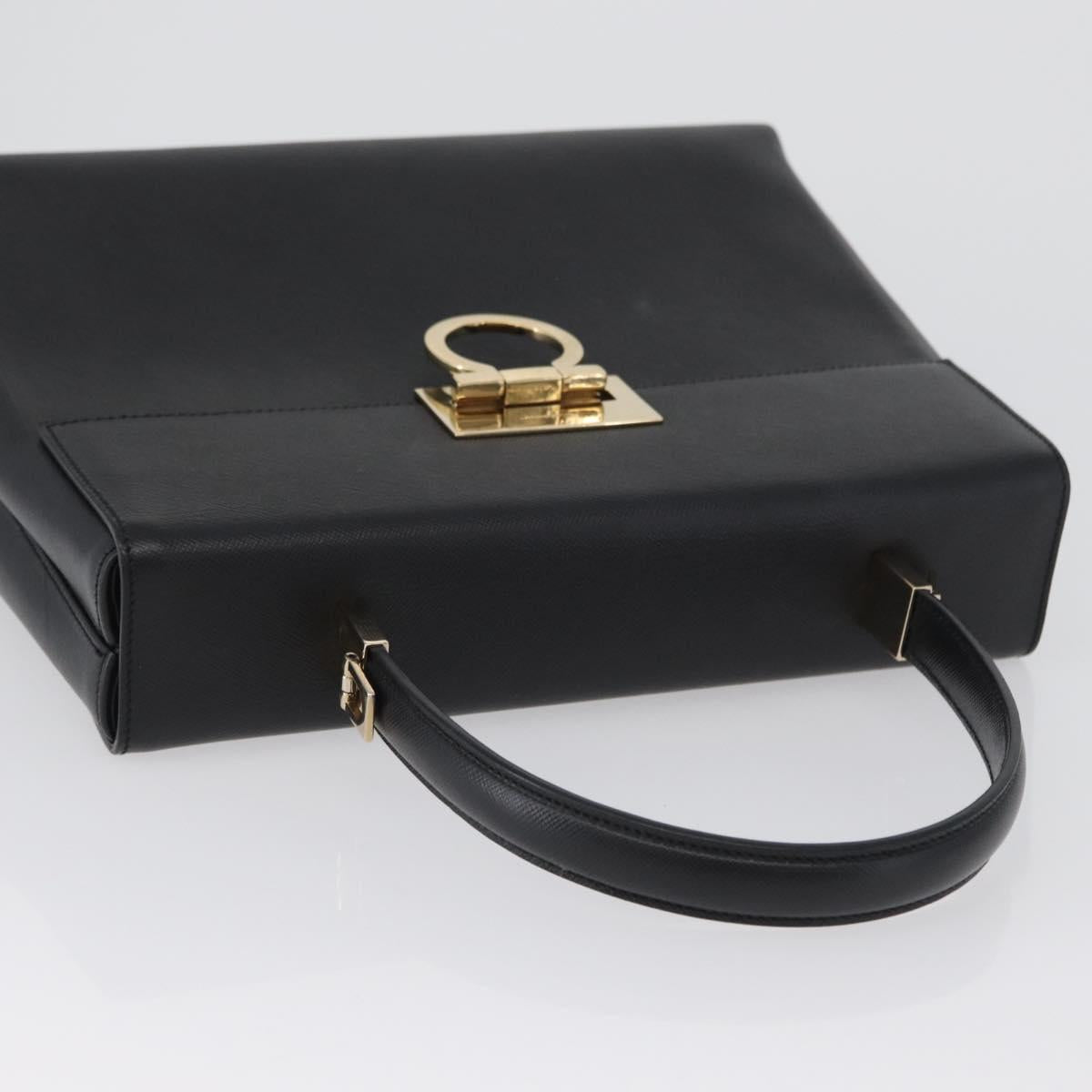 Salvatore Ferragamo Gancini Hand Bag Leather Black Gold Auth 172966