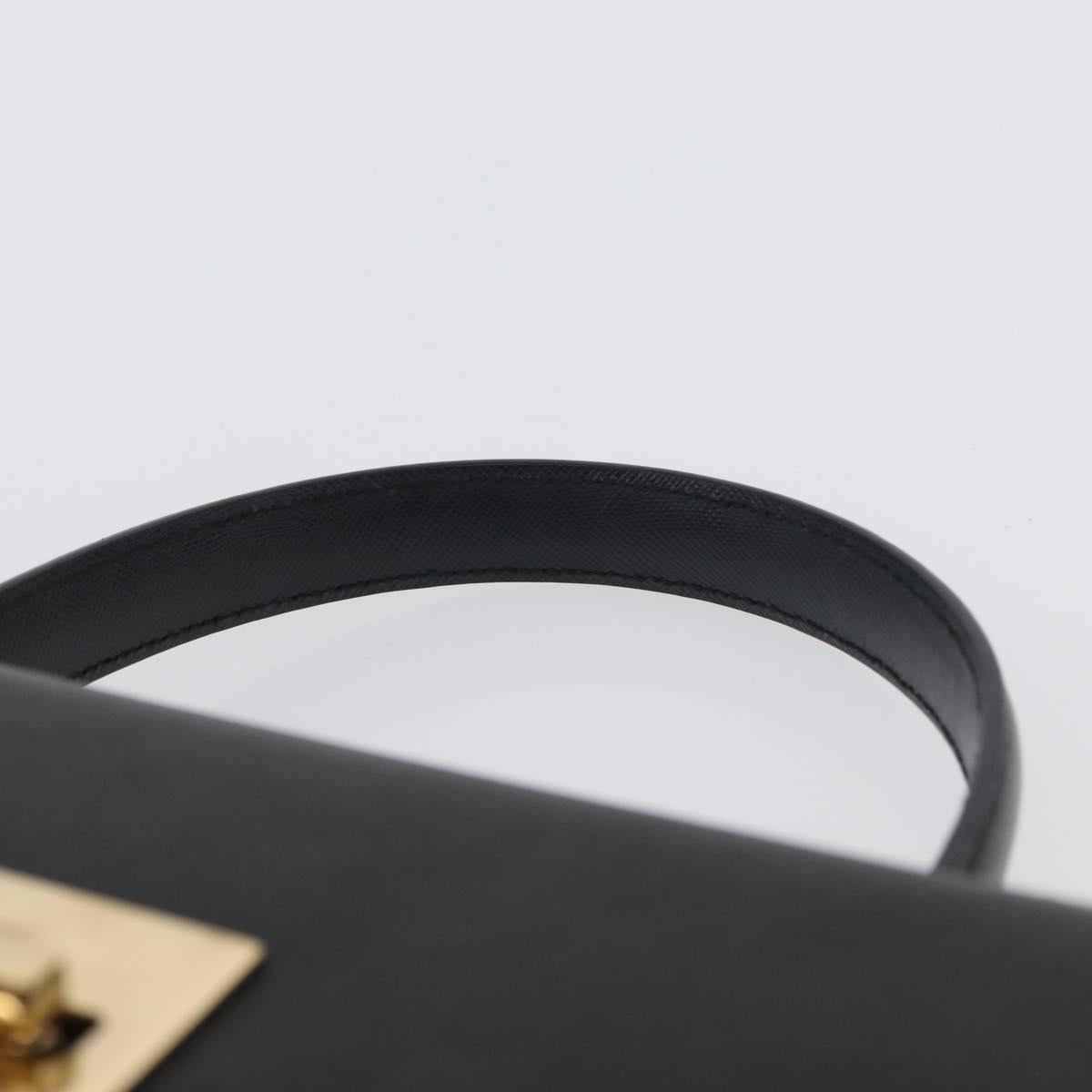 Salvatore Ferragamo Gancini Hand Bag Leather Black Gold Auth 172966