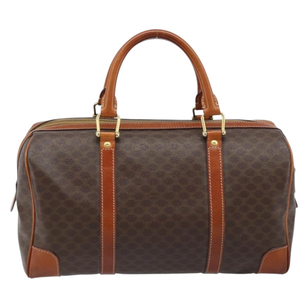 CELINE Macadam Canvas Hand Bag PVC Leather Brown Gold Auth 172968A