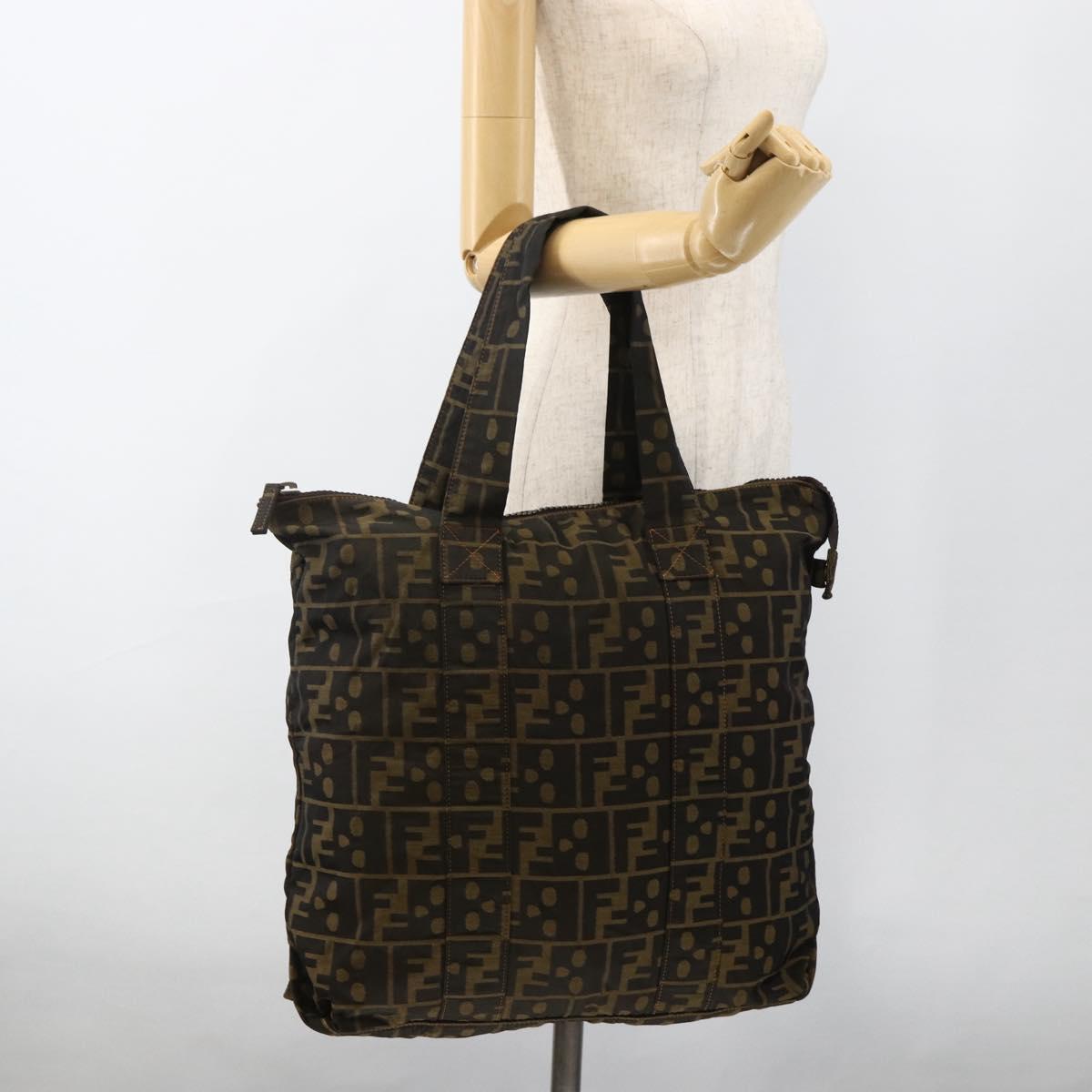 FENDI Zucca Canvas Tote Bag Brown Black Auth 172970