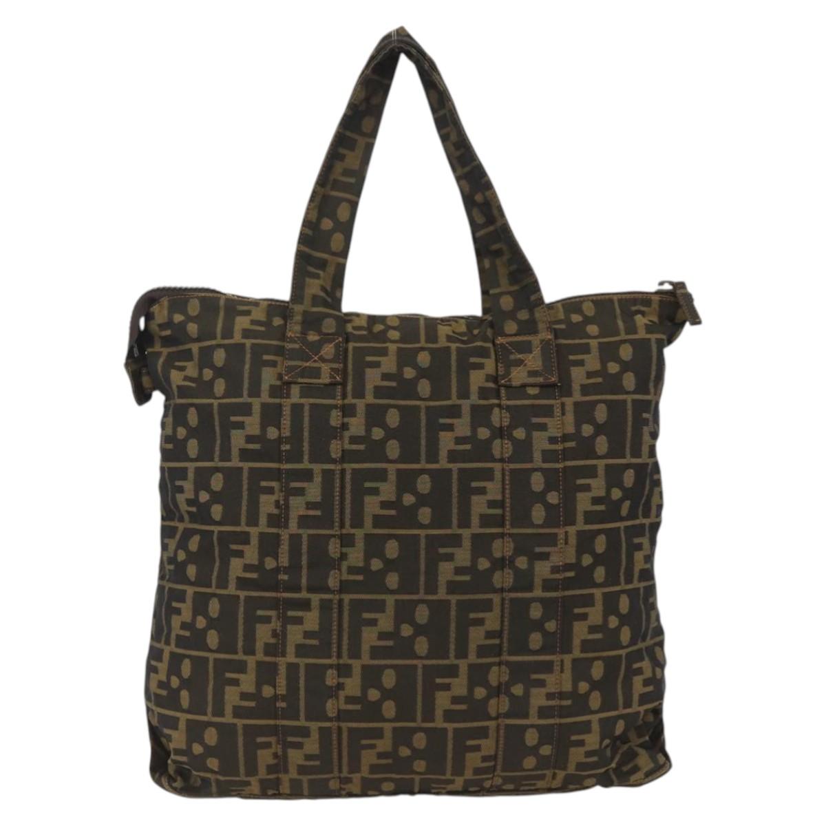 FENDI Zucca Canvas Tote Bag Brown Black Auth 172970