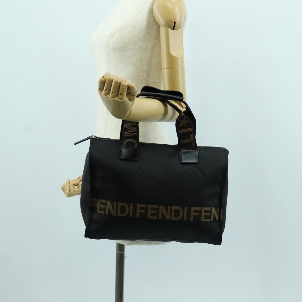 FENDI Hand Bag Nylon Black Silver Auth 172972V