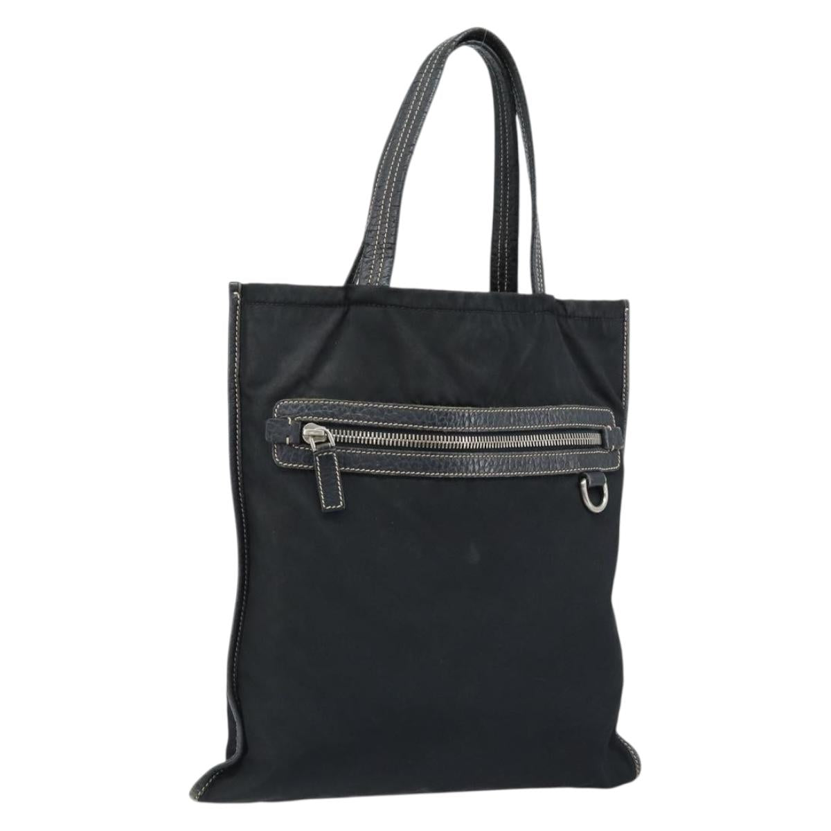 PRADA Tote Bag Nylon Black Silver Auth 172974