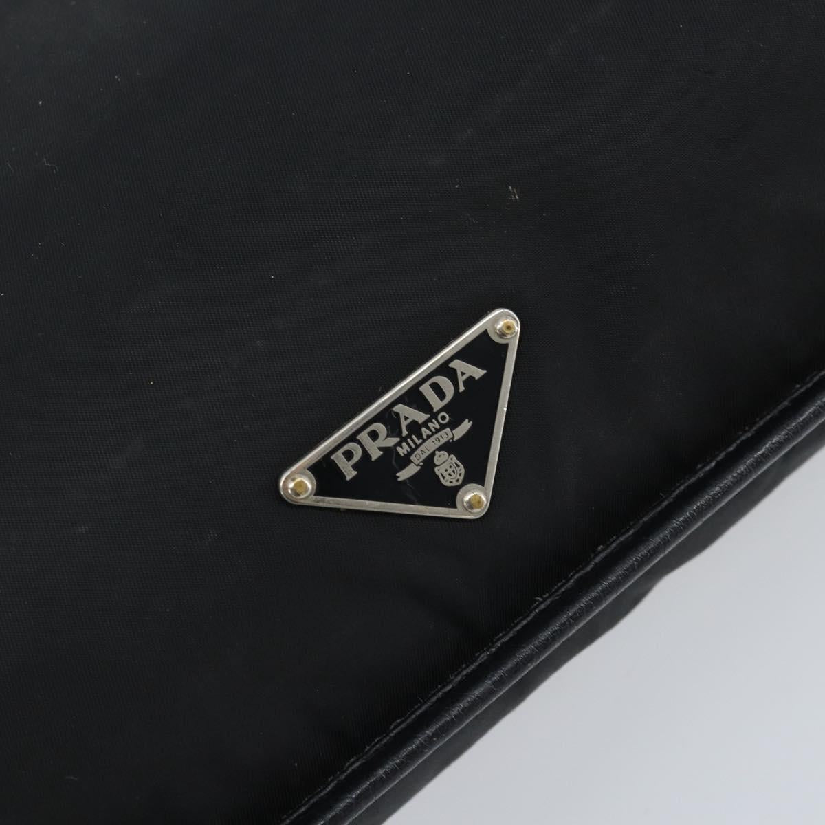 PRADA Tote Bag Nylon Black Silver Auth 172974