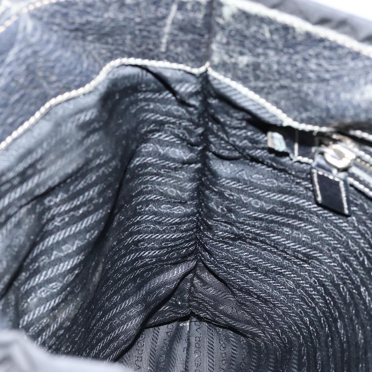 PRADA Tote Bag Nylon Black Silver Auth 172974