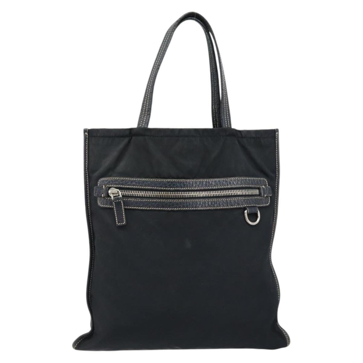 PRADA Tote Bag Nylon Black Silver Auth 172974