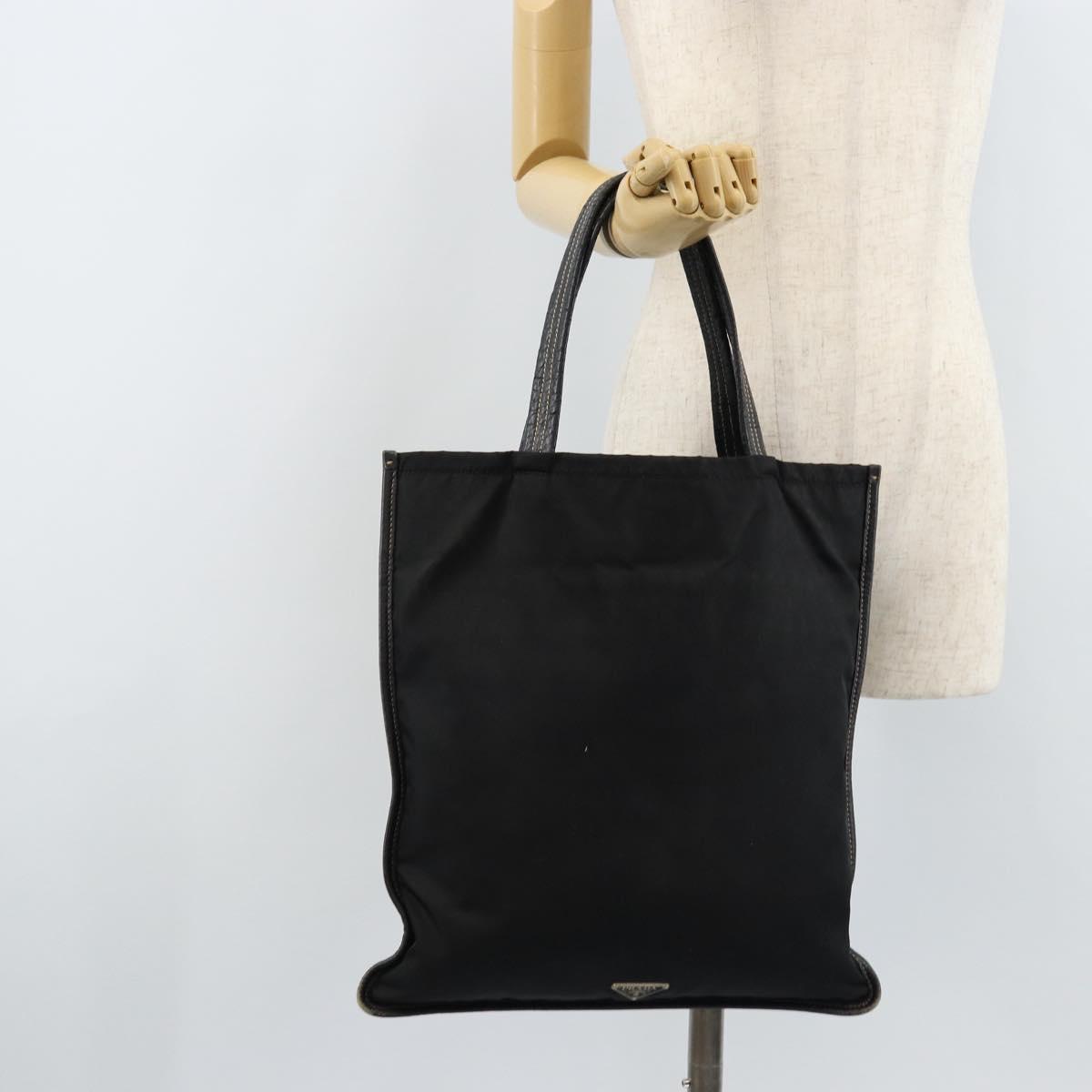 PRADA Tote Bag Nylon Black Silver Auth 172974