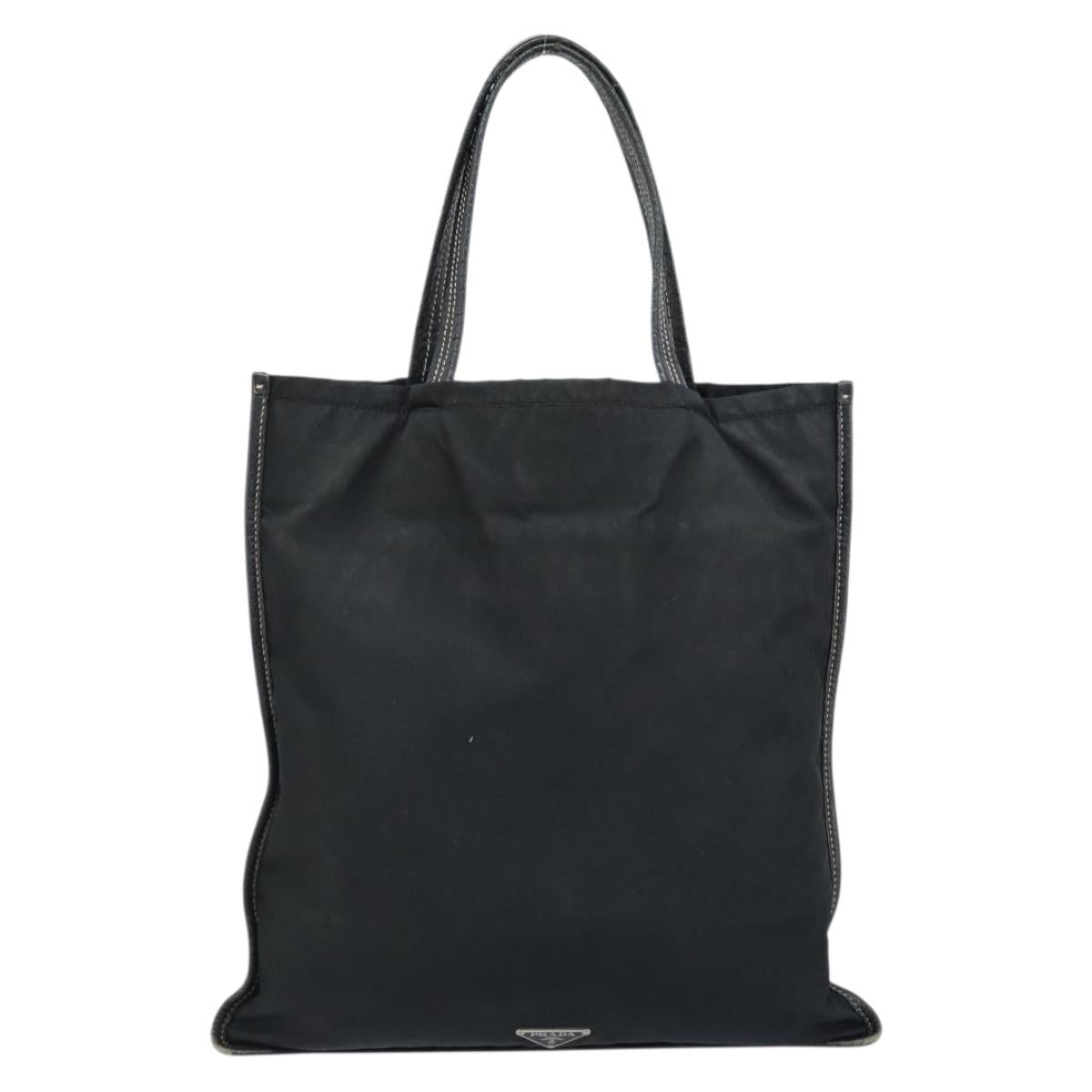 PRADA Tote Bag Nylon Black Silver Auth 172974